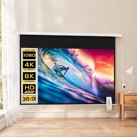 Écran de projection motorisé 100 pouces pour home cinéma et blanc (1/5)