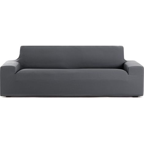 Housse de canapé 2 places bi-élastique couleur gris foncé design (1/5)
