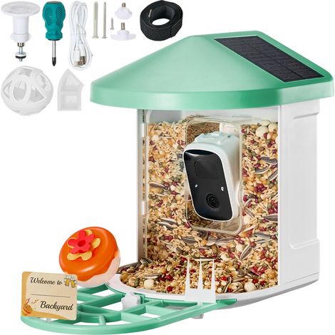 Mophorn Smarte Vogel-Fütterer-Kamera, 2K HD, KI-ID 10000+ Vogelarten, Solar (2 Panels), Automatische Aufnahme & Benachrichtigung, Outdoor-Geschenk