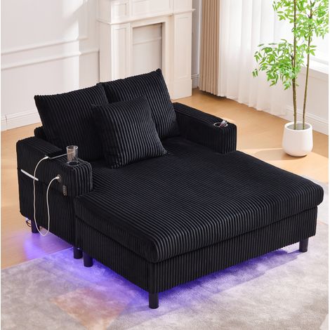 Relaxsessel 142x128x85 cm Schwarz aus Cord mit LED, USB und Getränkehalter (1/5)