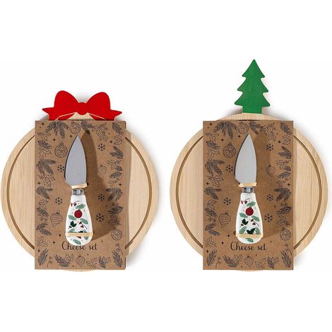 Set tagliere / set aperitivo in legno con coltello con manico natalizio decorato, in confezione regalo, set da 4 pezzi, Tagliere: cm 17,5 x 23,5 H