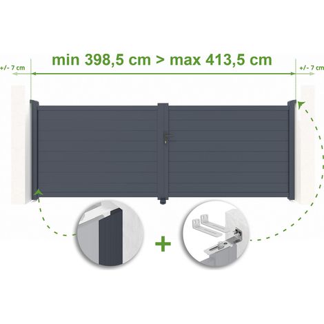 EIGER H.140cm graues verstellbares Aluminium-Flügeltor, 4m Breite