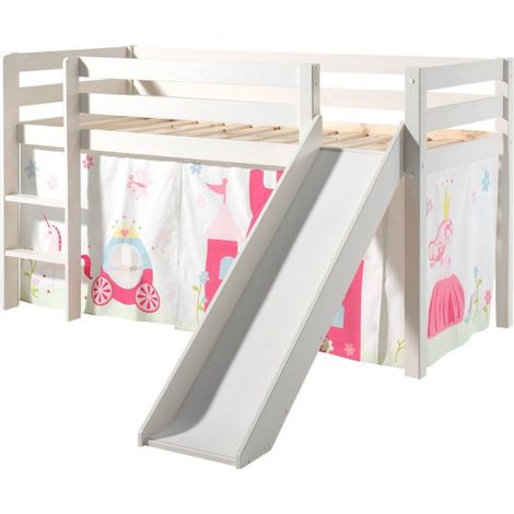 Lit Enfant Avec Toboggan "Pino Princesse" 90x200cm Blanc (1/2)