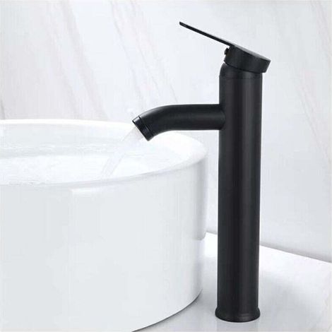 Mitigeur de Lavabo, Design à Bec Haut, Robinet Monotrou, pour Vasque à Poser sur Table pour Salle de Bain en Cuivre Chromé avec Mousseur Démontable