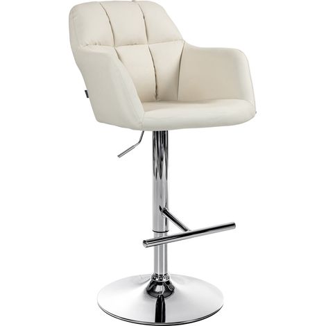 Taburete de bar trona x1 Función de rotación de 360° en PVC color crema con costuras decorativas base de metal cromado 100005255