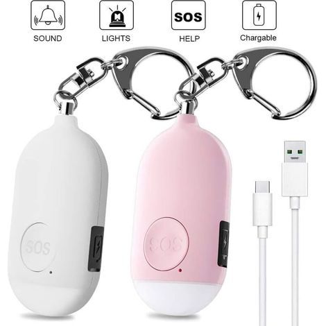 Alarme Personnelle 130 dB USB Rechargeable, Lampe de Poche LED Étanche pour Sécurité (Rose) (1/4)