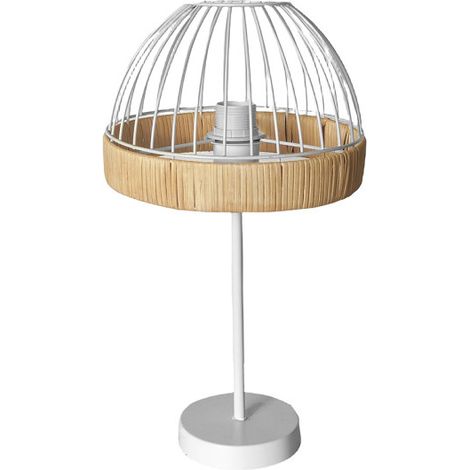 Tischleuchte Gastón Weiß/Naturmetall und Rattan 1xE27 (46xØ25x25cm)