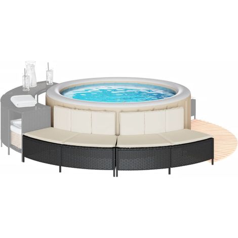 Whirlpool-Bänke mit Auflagen 2 Stk. Schwarz Poly Rattan
