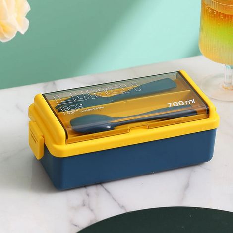 Boîte À Repas Empilable - 700 ml - Sans BPA - Hermetique Avec Anneau Et Clips - Compartiments Séparés - Couvercle Avec Rangement Couverts - Micro-ondes Et Lave-Vaisselle - 1 Pièce