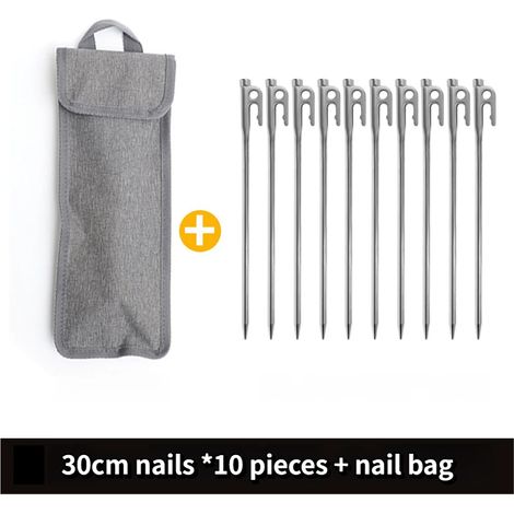 Piquets en acier inoxydable pour bâche de tente de camping en plein air, piquets coupe-vent fixes pour la plage et la neige, 10 piquets de 30 cm chacun. (1/5)