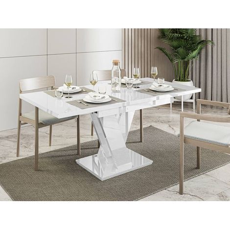 Bestmobilier – Table à manger extensible rectangulaire blanche – Rallonge intégrée – 4 à 6 personnes – Structure mélaminée laquée – Dimensions 120-160 cm (1/5)