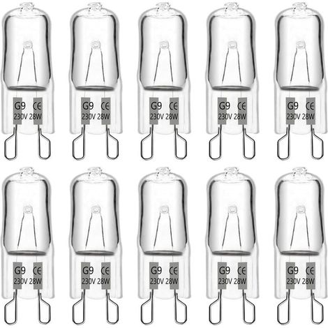 Ampoule halogène G9 28 W 230 V, 370 lm 2700 K blanc chaud à intensité variable, ampoules à capsule G9, pour lustres, éclairages de paysage, appliques murales, éclairage d'armoire, lot de 10 (1/5)