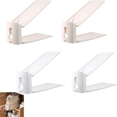 Scarpiera regolabile a doppio strato in 4 pezzi color albicocca e bianco con supporto contenitore (1/5)