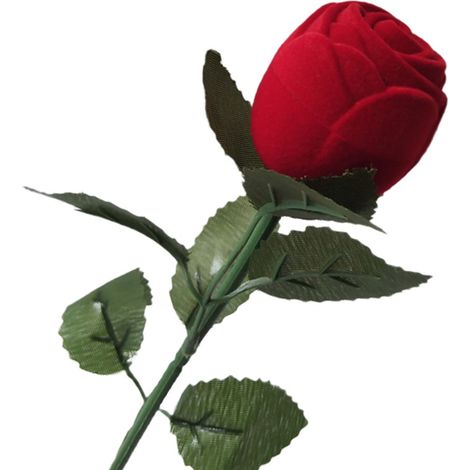 Boîte à bague en forme de rose rouge réaliste et romantique avec tige et feuilles, idéale pour une demande en mariage, un anniversaire ou un mariage. (1/5)