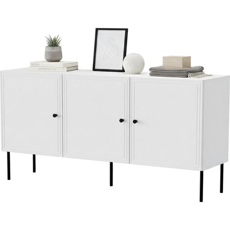 Vigasio Sideboard, Wohnzimmer-Sideboard mit drei Flügeltüren, vom Boden abgehoben, 151x40 h75 cm, Weiß