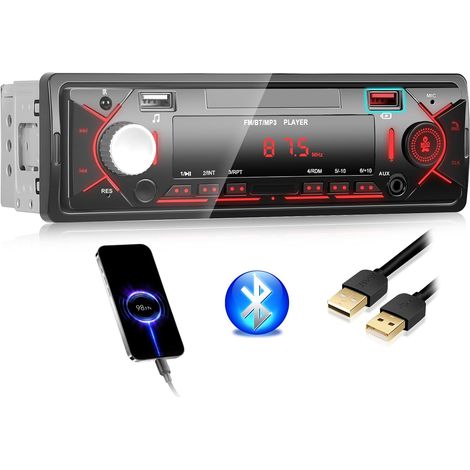 Radio de Voiture Bluetooth 1 DIN, autoradio Compatible FM, AUX/TF, Lecture USB et Recharge, entrée Disque, écran Temps réel (1/5)