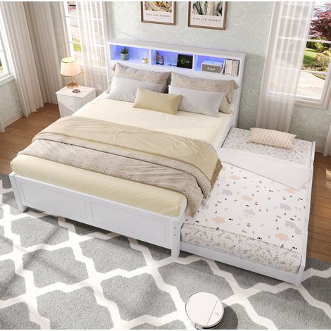 Cama con cama nido y almacenaje madera 120x200 OKMYHOME