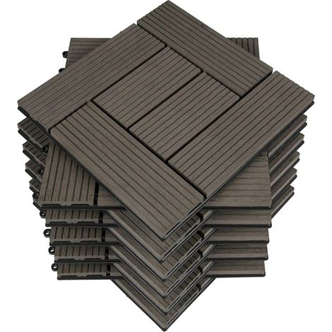 WOLTU 11 Stück WPC Terrassenfliesen Holzoptik, Fliese klicksystem Terrassendielen Bodenfliese Klickfliese Bodenbelag (1 m²) Coffee