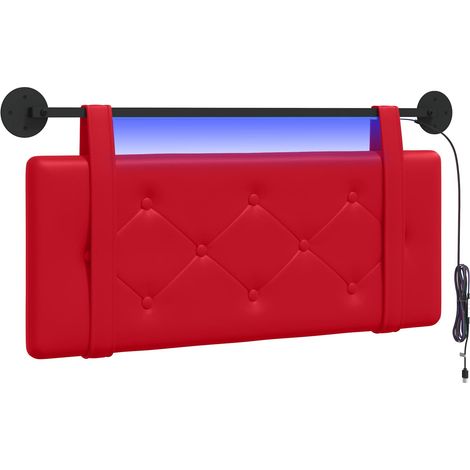 Hanging Headboard with LED Light Red Faux Leather vidaXL