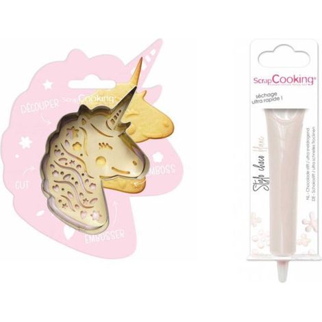 Kit pour biscuit en relief Licorne + Stylo au chocolat blanc