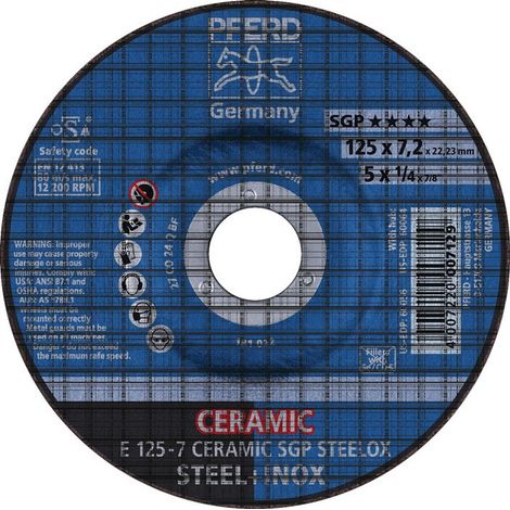 Muela abrasiva CERAMIC SGP STEELOX D125x 7 mm offset acero 22.2 taladrado (paquete de 10)