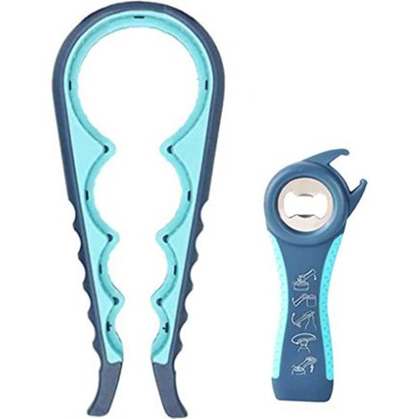 Apribarattoli, apribarattoli per mani delicate, apribottiglie 5 in 1, apriscatole 4 in 1 (blu) (1/5)