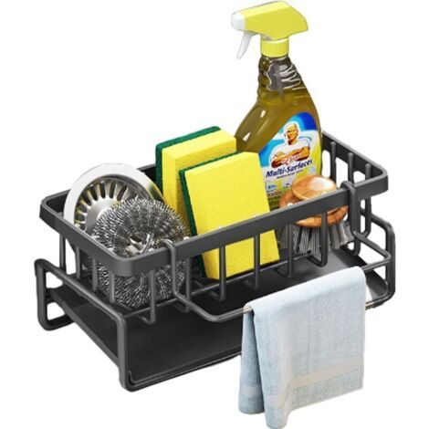 Pair Évier de cuisine de l'Organiseur à partir d'acier Inoxydable, Éviers de cuisine-Caddy-Organiseur amovible Tablette et porte-Serviettes, des ustensiles de Cuisine pour les Éponges, Brosses, Noir (1/5)