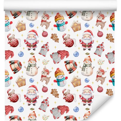 Carta da parati natalizia bianca, corallo, grigio chiaro e crema 50x1000 cm (1/5)