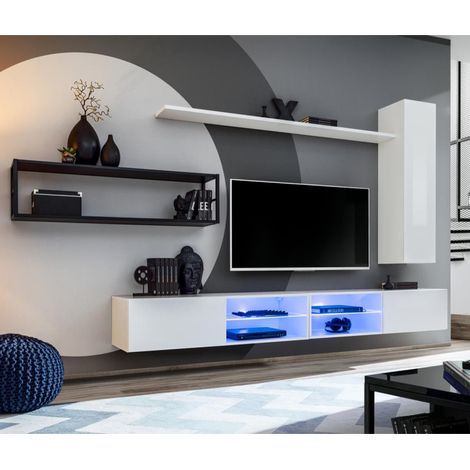 Ensemble Meuble TV Design "Switch IV" 300cm Blanc & Noir (1/3)