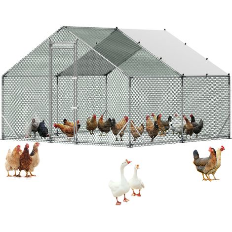 VEVOR Pollaio in Metallo di Grandi Dimensioni 3 x 3 x 2 m, Recinto per Polli con Copertura Impermeabile e Struttura Robusta, Gabbia per Pollame con Tetto a Guglia, Recinto per Anatre, Conigli