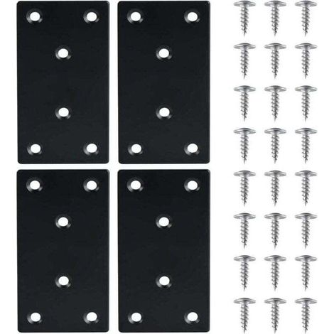 4 Pièces Équerre Fixation Plate Plaques de Réparation en Acier Inoxydable Plaques Perforées avec VisEquerre Métal, XU, 48971.8mmPlaque Acier Noir,pour la Réparation Réparation Connexion Meubles --Crez