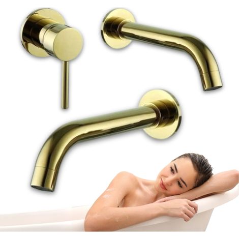 Mitigeur lavabo mural à encastrer Silla, robinet salle de bain moderne en laiton, design élégant, Doré