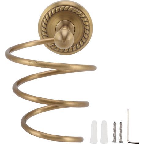 Support pour sèche-cheveux support mural en laiton antique, support mural rétro pour sèche-cheveux, support de suspension en spirale finition bronze (1/5)