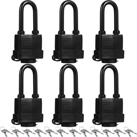 Lot de 6 Cadenas Étanches, Boîtier en Plastique, Cylindre en Laiton, 12 Clés, pour Garages, Clôtures, Remises et Abris de Jardin (1/5)