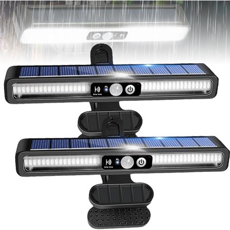 Lot de 2 lampes solaires à clipser pour l'extérieur, gouttières, lampes solaires à LED, 3 modes, lampes solaires étanches pour jardin, clôtures, gouttières, éclairage blanc froid (1/5)