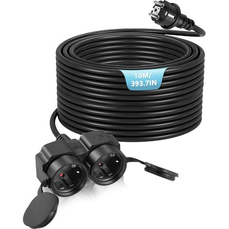 Rallonge électrique avec Deux Prises et couvercles Anti-poussière, Prise extérieure étanche, rallonge avec Prise intérieure/extérieure, Puissance maximale 3500 W, 16 A 250 V, IP44,10m (1/5)