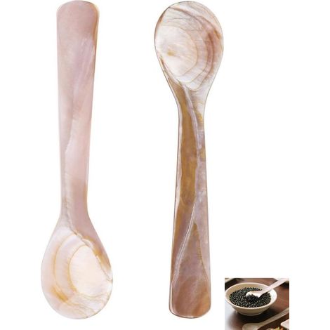 Ensemble de 2 cuillères à caviar en coquillage naturel de 12 cm, adaptées au café, au sel, à la confiture, aux épices (brun clair) (1/5)