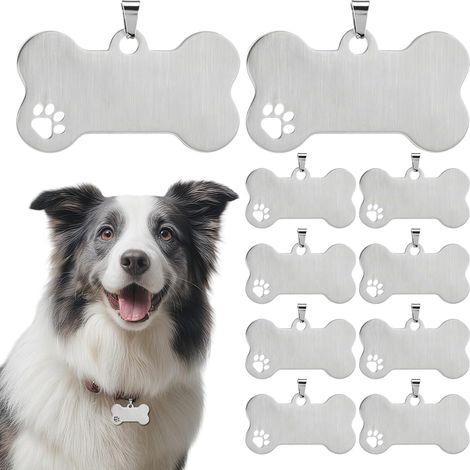 Lot de 10 étiquettes vierges pour chien - Étiquettes d'identification personnalisées pour chiens et chiots - Breloques pour collier de chien - Pièces vierges pour gravure en métal (1/5)