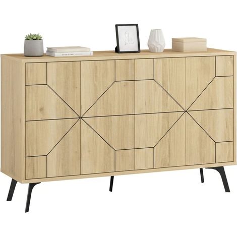 Earl Anrichte, 4 Regalböden, 8 Fächer, 4 Türen, 123x35x62h cm Eiche Braun