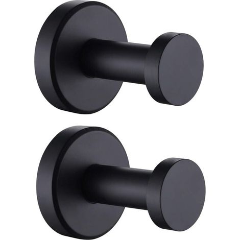 Lot de 2 Crochets Mural pour Serviettes Salle de Bain Cintre Rond Acier Inoxydable Décoratif Noir Mat