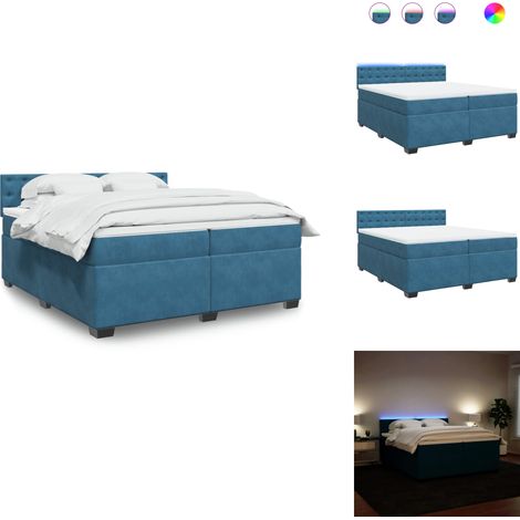 Boxspringbett mit Matratze Blau 200x200 cm Samt - Boxspringbett - Samtbett - Blau - Doppelbett - LED Beleuchtung (1/5)
