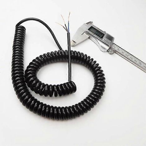 Schwarzes, dreiadriges, spiralförmiges Stromkabel (22 AWG), einziehbar, flammhemmend und flexibel, 1 m (1/4)
