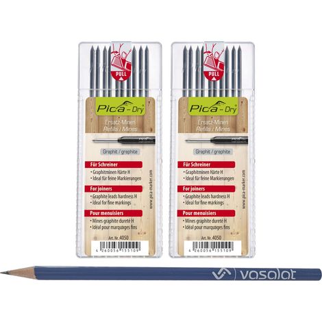 Pica Dry Minen Set - 20 Stück Ersatzminen graphit Härte H - ideal für Tischler (1/3)