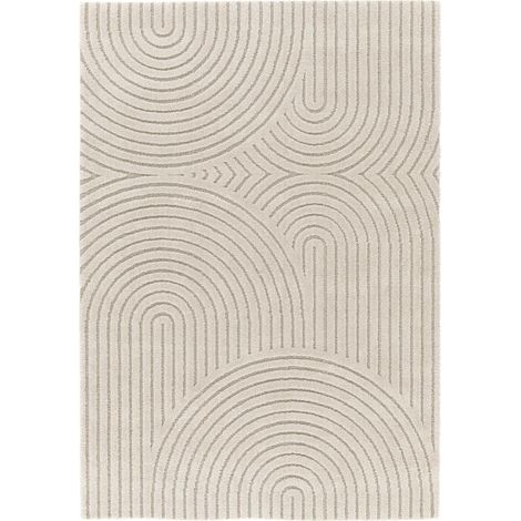 Tapis rectangulaire tissé 80x150 cm beige – Polypropylène anti-poussière – Insensible aux UV – Hauteur 14 mm – Pour chauffage au sol – Unamourdetapis