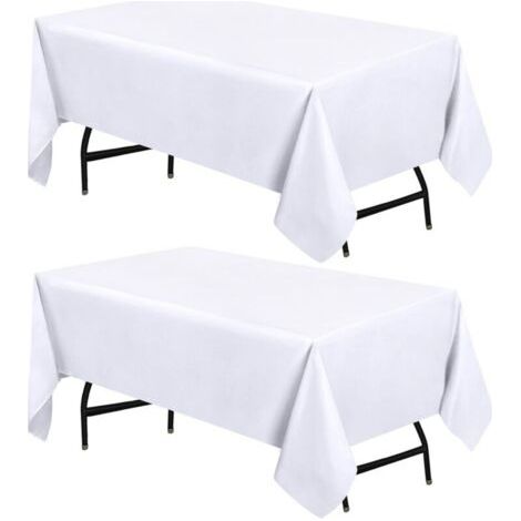 Nappe rectangulaire de cuisine - 60 x 84 pouces (paquet de 2, blanc) Housse de table lavable en machine pour fêtes, événements, mariages et restaurants (60 x 84 pouces) (1/5)