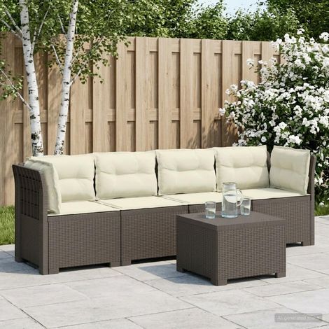 Canapé de Jardin 4 Places Modulaire avec Table Basse Aspect Rotin PP Gris Clair - PANGIVO (1/5)