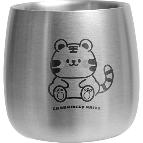 Verres à eau pour enfants de maternelle en acier inoxydable 304, Anti- et Anti-brûlure, ces tasses peuvent être empilées (Petit tigre) (1/5)