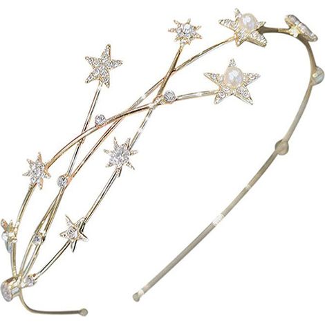 Bandeau étoile - Strass - Perles - Accessoire de coiffure de mariée pour mariage - Bandeau doré pailleté pour femme (1/5)