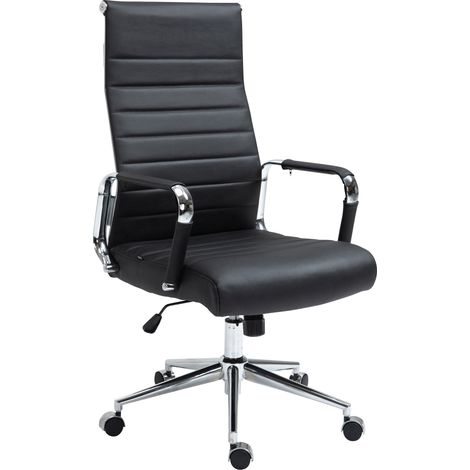 Fauteuil de bureau avec accoudoirs siège pivotant mécanisme à bascule en cuir véritable noir 100002515
