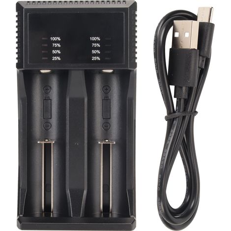 Chargeur Batterie Intelligent 2 Emplacements Multifonction pour Piles Rechargeables Li‑ion 26650 20700 18490 17670 17500 14500 10440 (1/5)